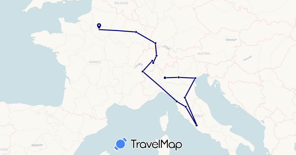 TravelMap itinerary: driving in Switzerland, Germany, France, Italy, Vatican City (Europe)